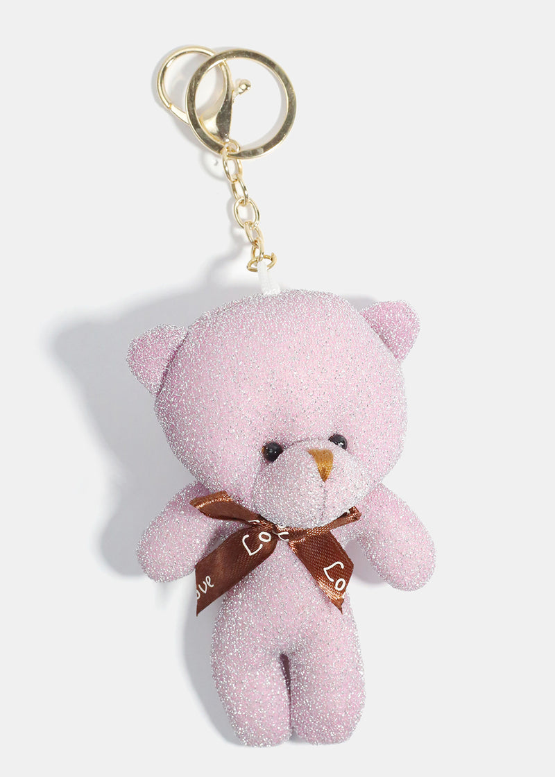 Glitter Teddy Bear Keychain Pink ACCESSORIES - Shop Miss A