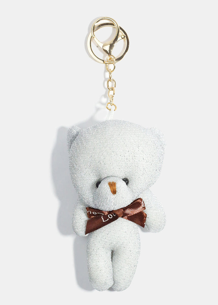 Glitter Teddy Bear Keychain Silver ACCESSORIES - Shop Miss A
