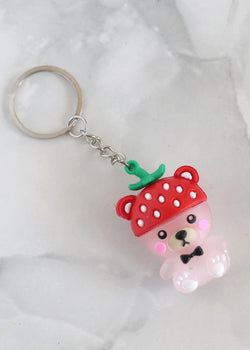 Cute Bear with Strawberry Top Keychain Pink ACCESSORIES - Shop Miss A