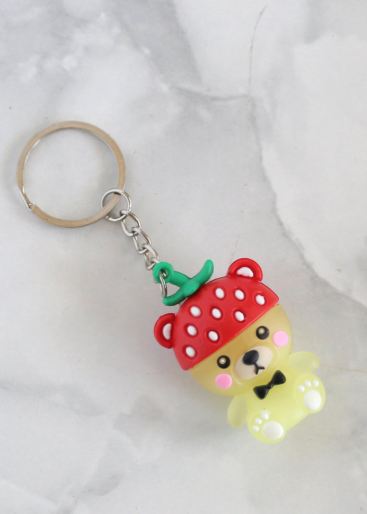 Cute Bear with Strawberry Top Keychain Yellow ACCESSORIES - Shop Miss A