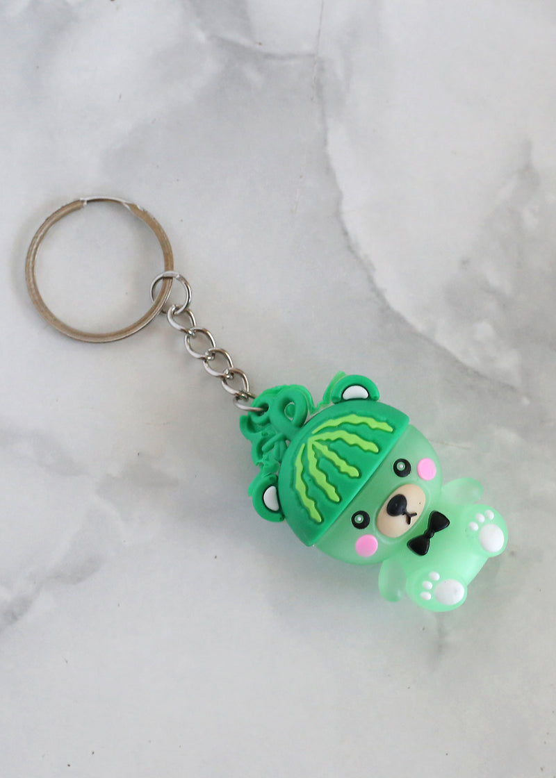 Cute Bear with Strawberry Top Keychain Green ACCESSORIES - Shop Miss A