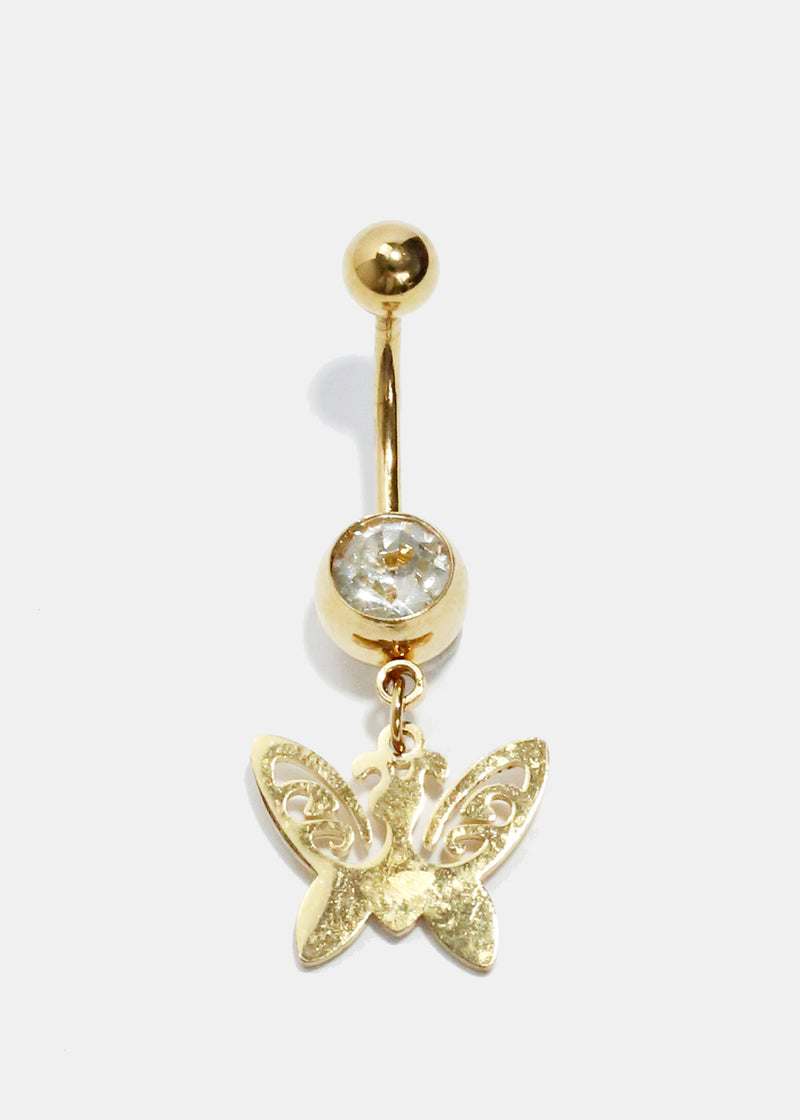 Butterfly & Rhinestone Belly Piercing Gold JEWELRY - Shop Miss A