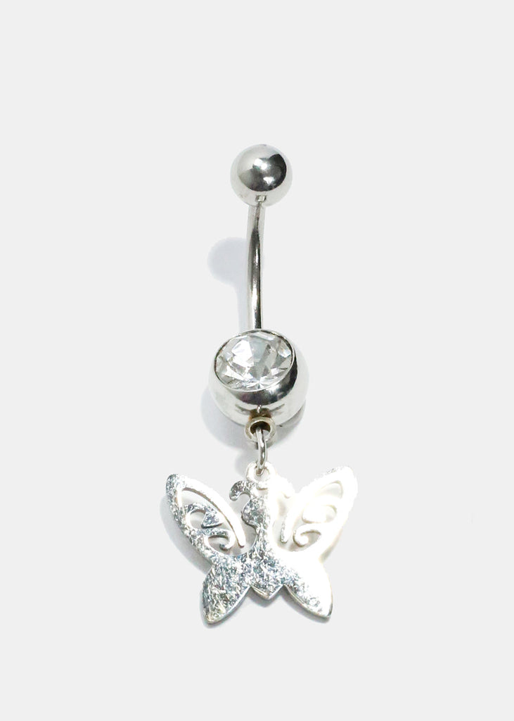 Butterfly & Rhinestone Belly Piercing Silver JEWELRY - Shop Miss A