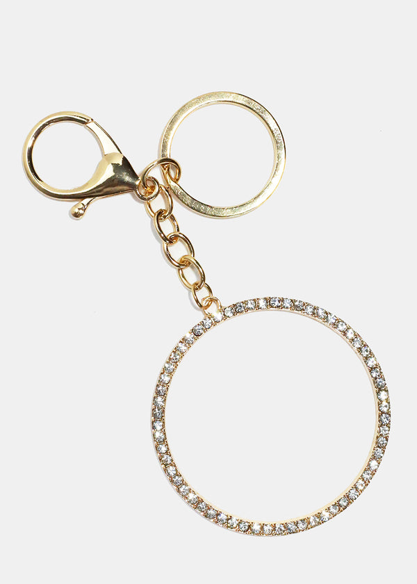 Rhinestone Circle Pendant Keychain Gold ACCESSORIES - Shop Miss A