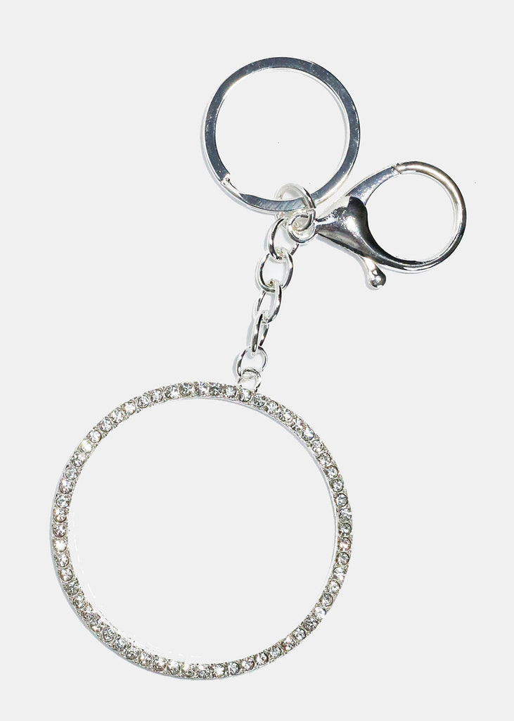Rhinestone Circle Pendant Keychain Silver ACCESSORIES - Shop Miss A