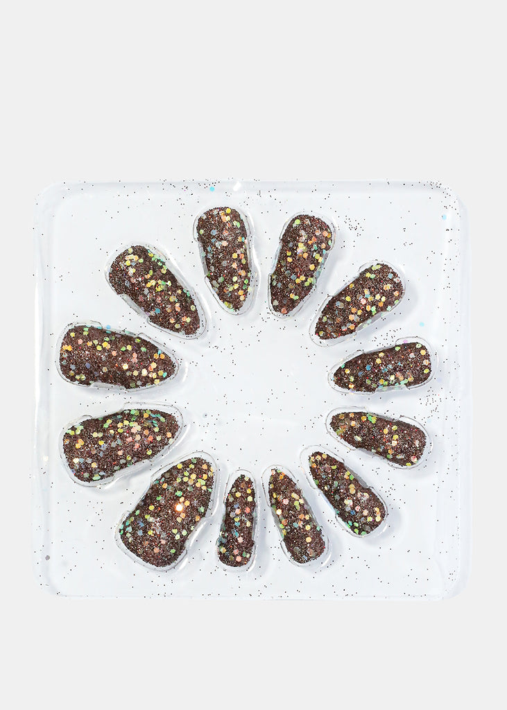 Glitter Almond Tip Press On Nails Brown NAILS - Shop Miss A