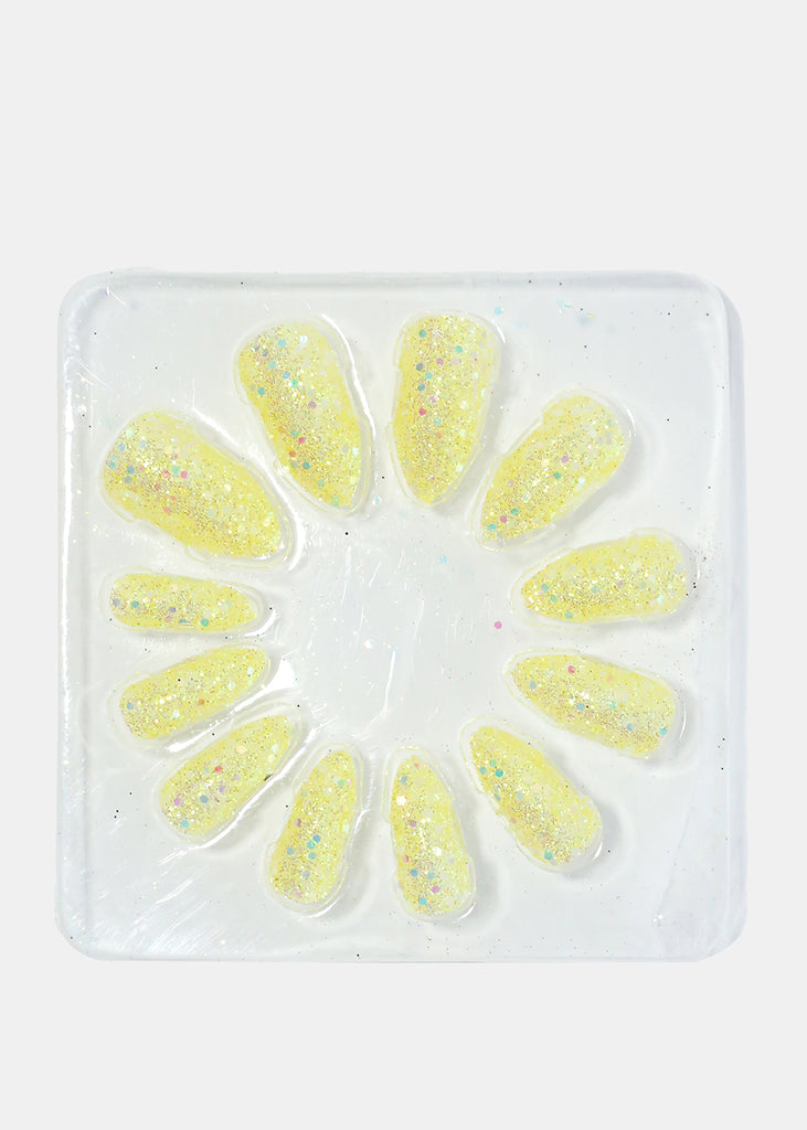 Glitter Almond Tip Press On Nails Yellow NAILS - Shop Miss A