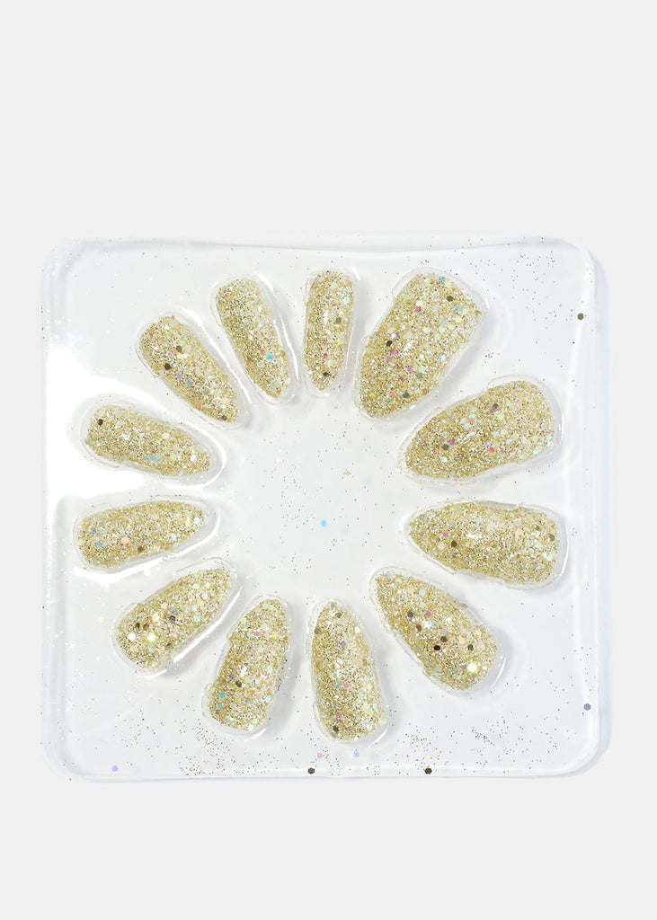 Glitter Almond Tip Press On Nails Gold NAILS - Shop Miss A