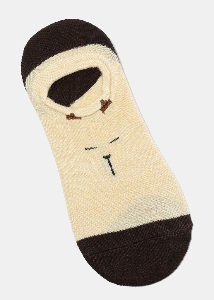 Cute Animal Face No Show Socks Beige/Brown ACCESSORIES - Shop Miss A