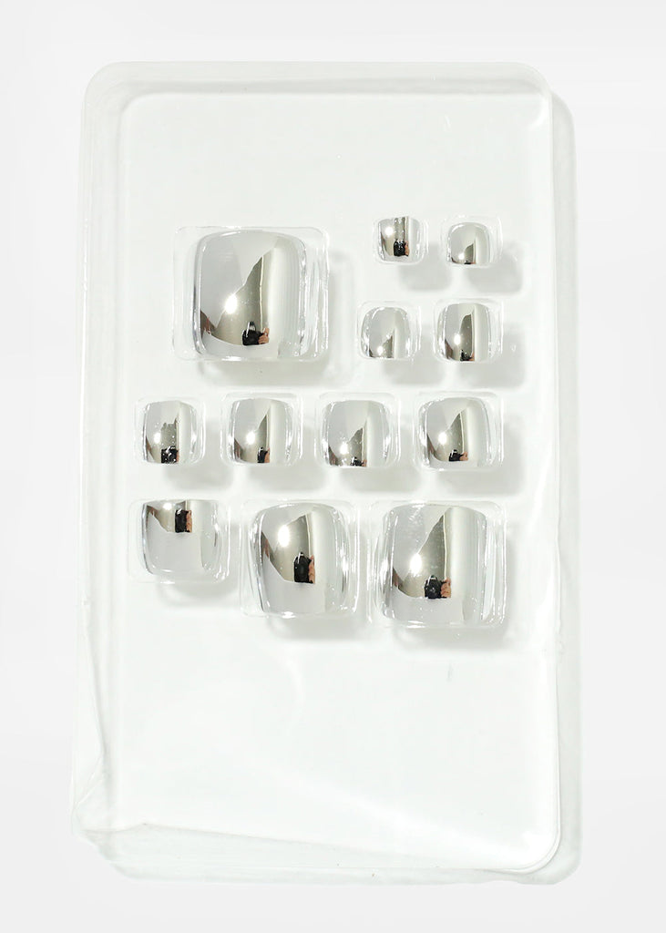 Metallic Square Tip Press On Nails Silver NAILS - Shop Miss A