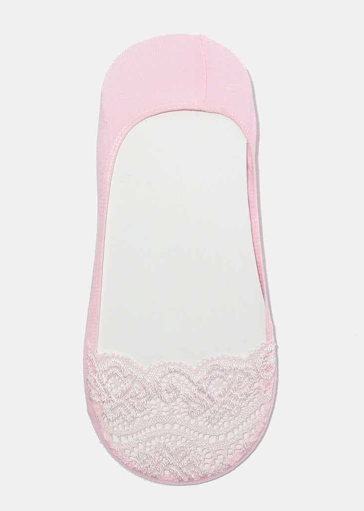 Lace Trim No Show Socks Pink ACCESSORIES - Shop Miss A