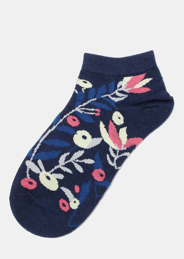 Flower Design Ankle Socks Navy ACCESSORIES - Shop Miss A