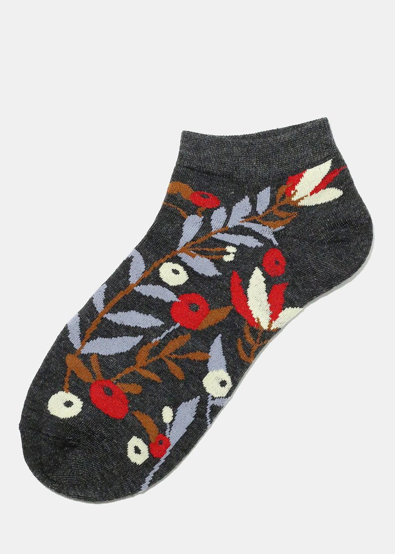 Flower Design Ankle Socks Dark Grey ACCESSORIES - Shop Miss A