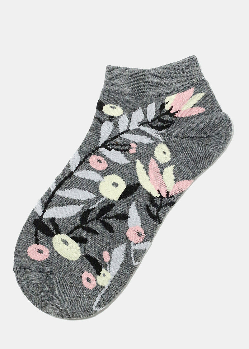 Flower Design Ankle Socks Grey ACCESSORIES - Shop Miss A