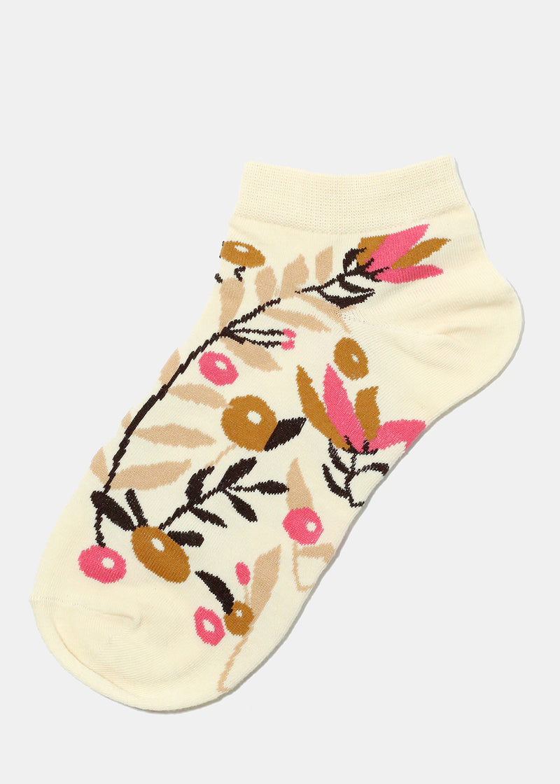 Flower Design Ankle Socks Cream ACCESSORIES - Shop Miss A