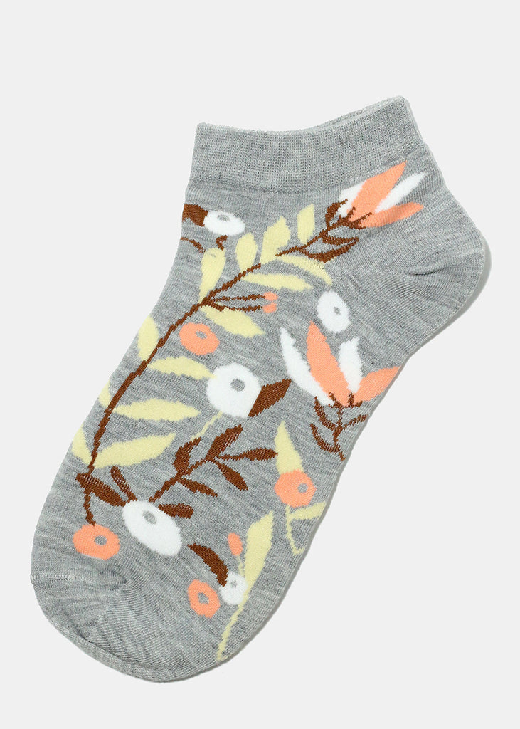 Flower Design Ankle Socks Light Grey ACCESSORIES - Shop Miss A