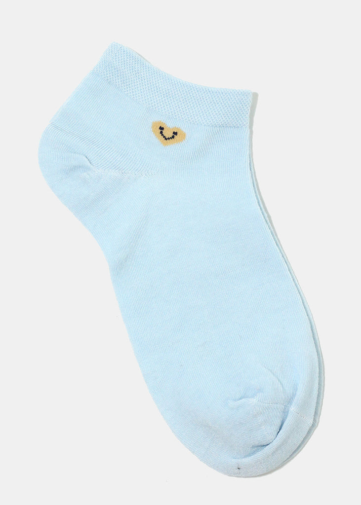 Smile Heart Print Low Cut Socks Blue ACCESSORIES - Shop Miss A