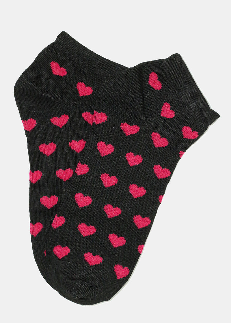 Heart Print Ankle Socks Black ACCESSORIES - Shop Miss A