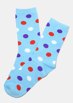 Polka Dot Print Long Socks Blue ACCESSORIES - Shop Miss A