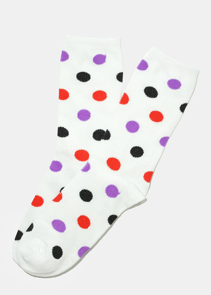 Polka Dot Print Long Socks White ACCESSORIES - Shop Miss A