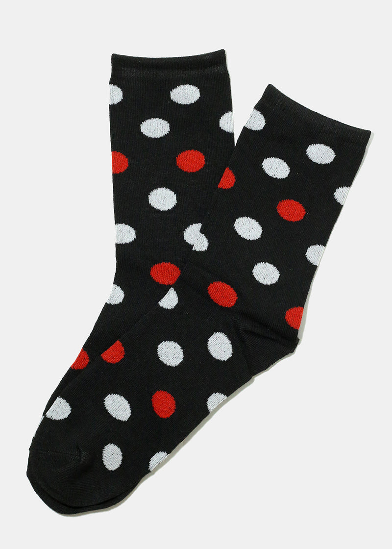 Polka Dot Print Long Socks Black ACCESSORIES - Shop Miss A