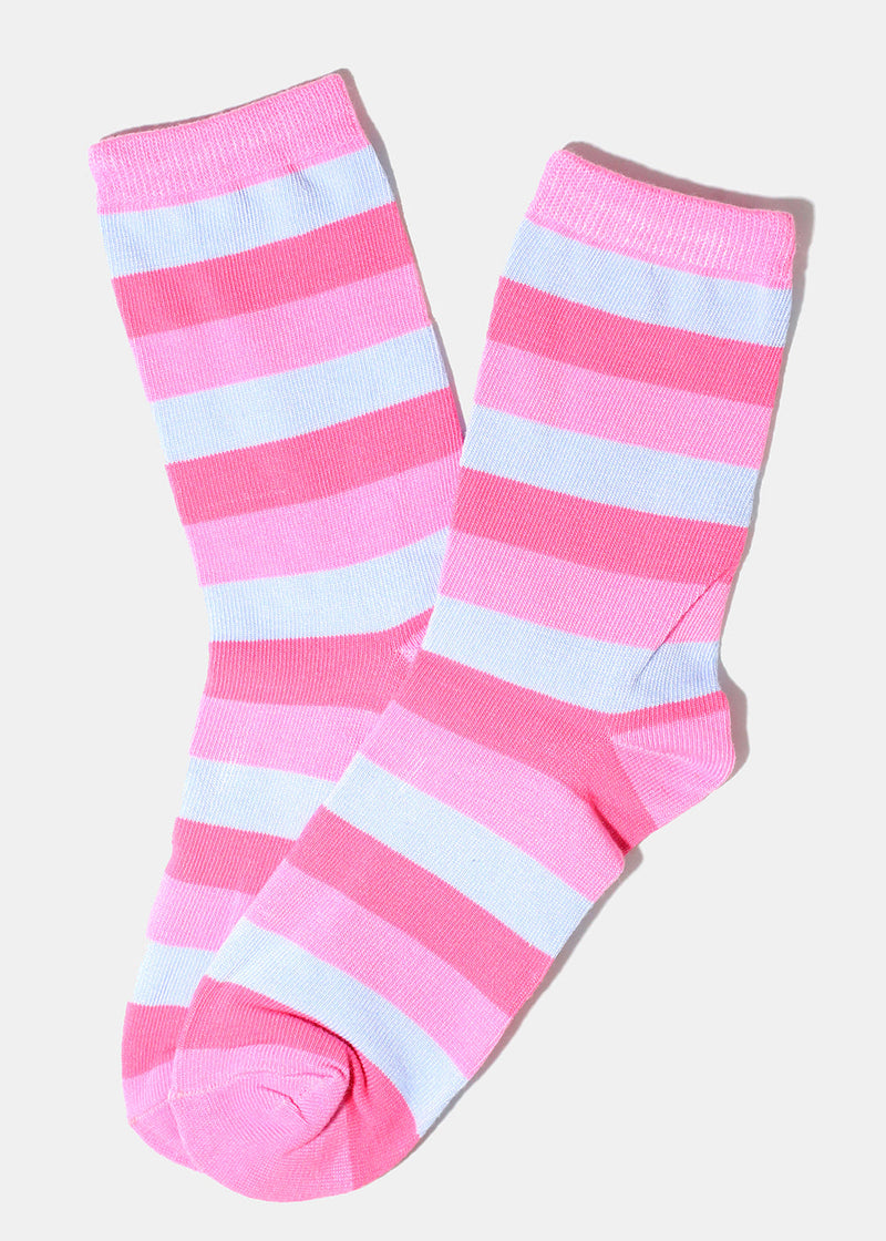 Striped Long Socks Blue/pink ACCESSORIES - Shop Miss A
