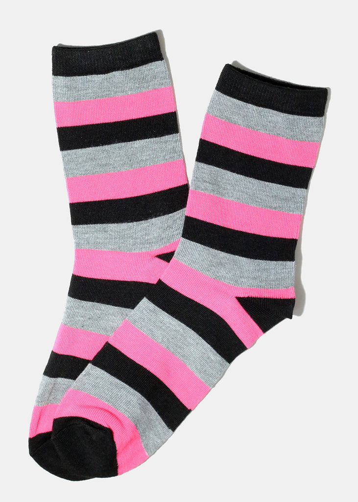 Striped Long Socks Black/pink ACCESSORIES - Shop Miss A