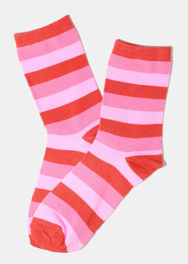Striped Long Socks Red/pink ACCESSORIES - Shop Miss A