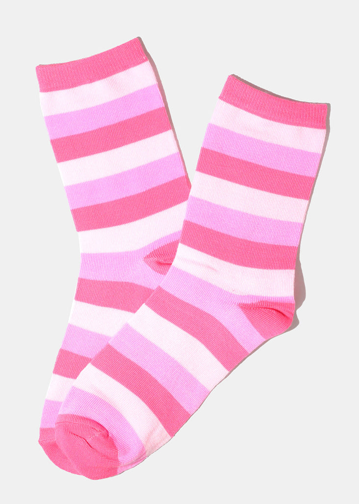 Striped Long Socks Pink ACCESSORIES - Shop Miss A