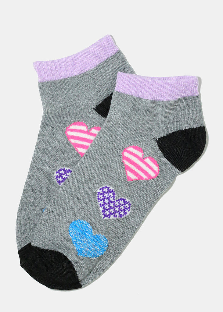 Heart Print Low Cut Socks Grey ACCESSORIES - Shop Miss A