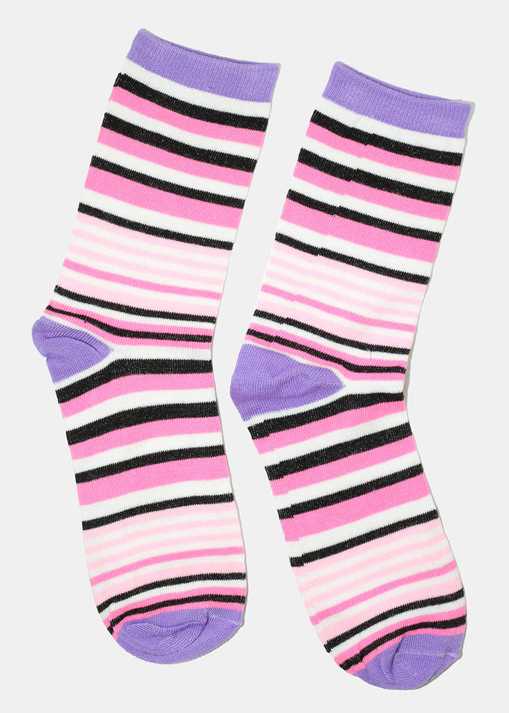Multi Color Striped Long Socks Purple ACCESSORIES - Shop Miss A
