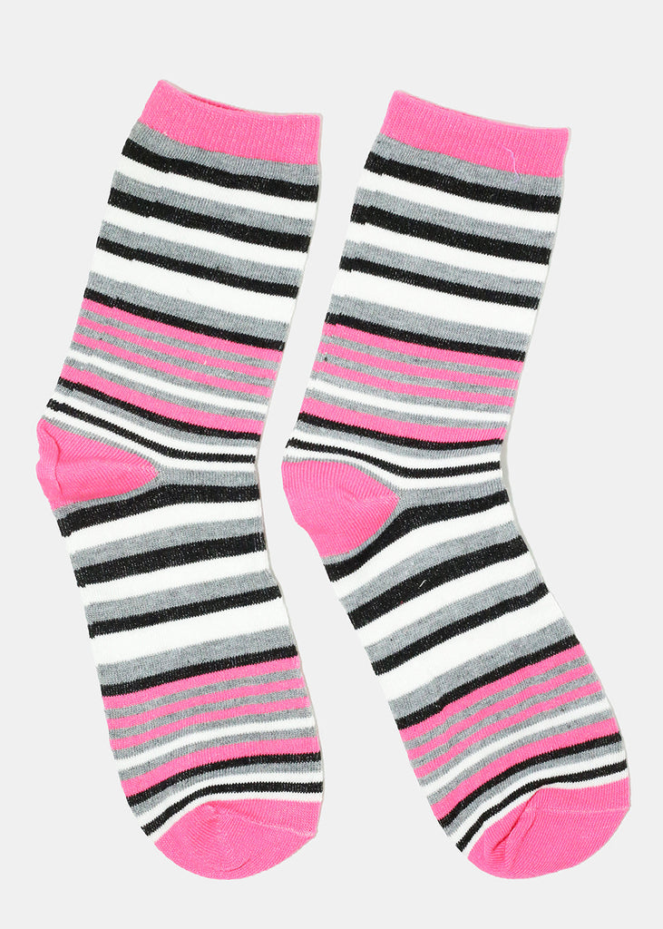 Multi Color Striped Long Socks Pink ACCESSORIES - Shop Miss A