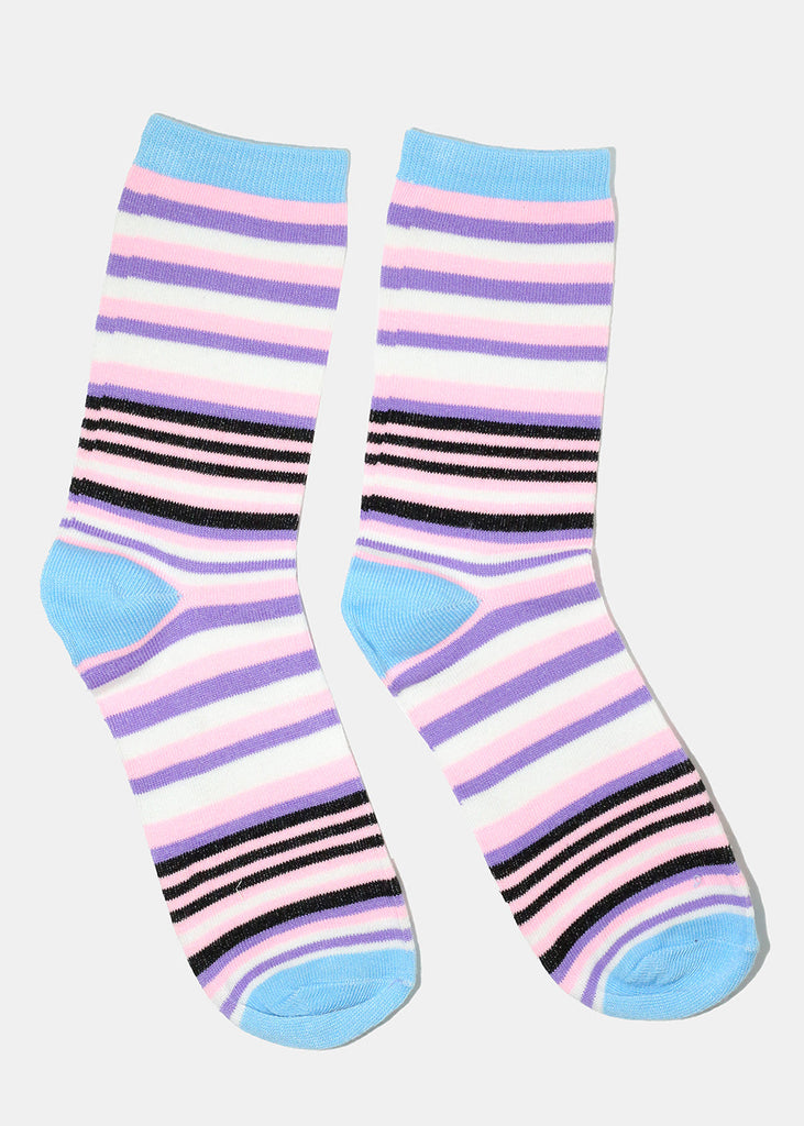 Multi Color Striped Long Socks Blue ACCESSORIES - Shop Miss A