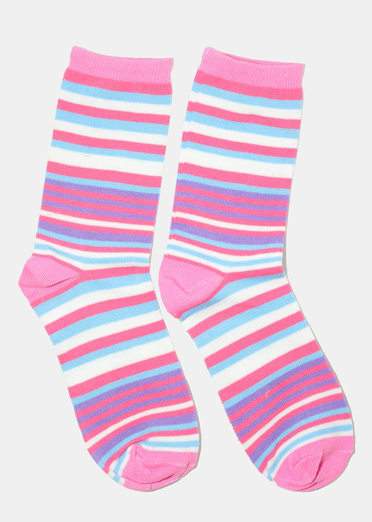 Multi Color Striped Long Socks Light pink ACCESSORIES - Shop Miss A