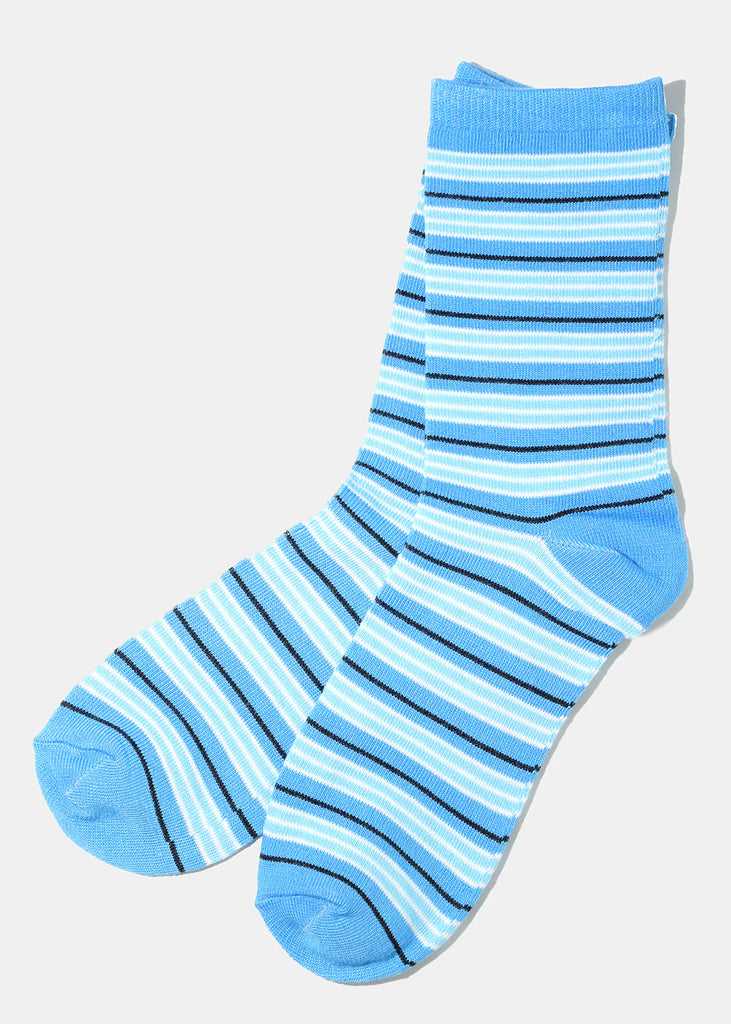 Striped Long Socks Blue ACCESSORIES - Shop Miss A