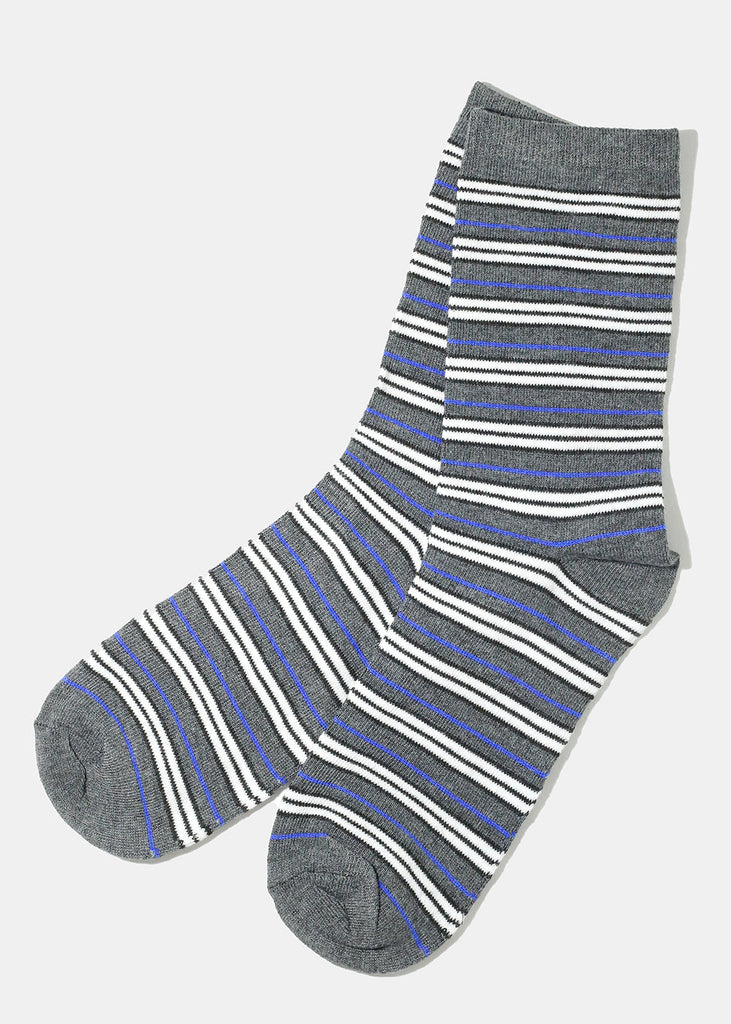 Striped Long Socks Grey ACCESSORIES - Shop Miss A