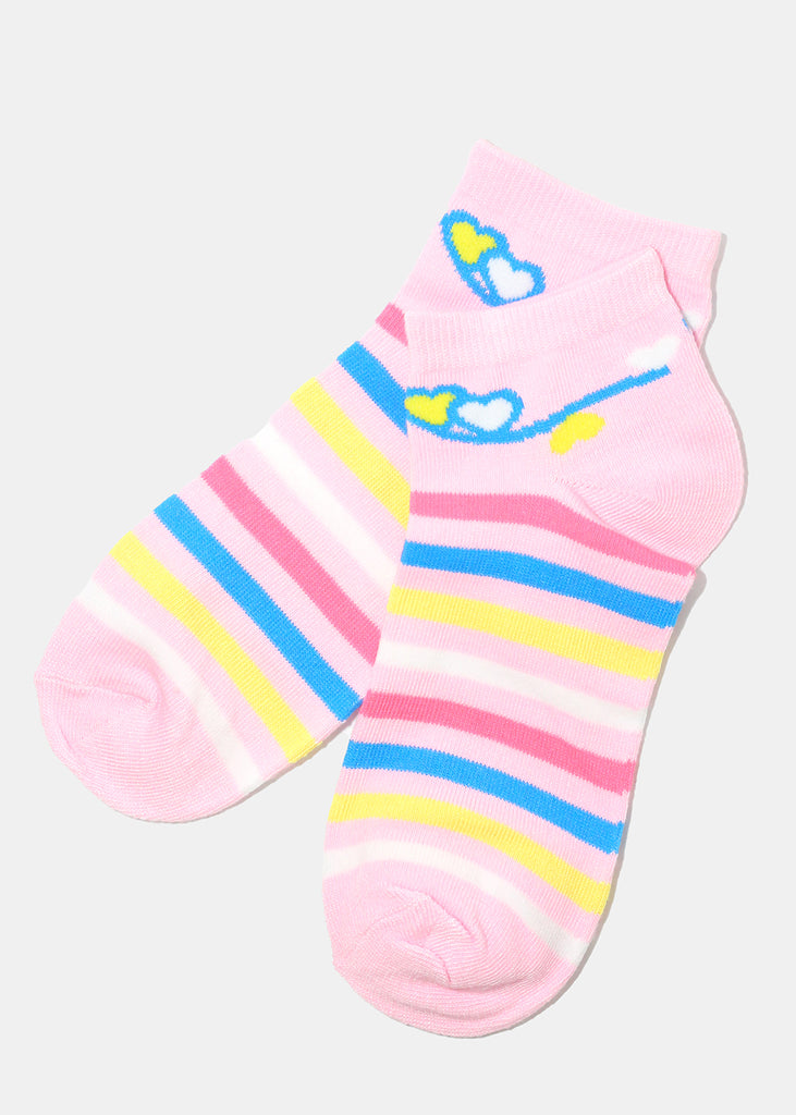 Multi Color Stripe & Heart Print Low Cut Socks Pink ACCESSORIES - Shop Miss A
