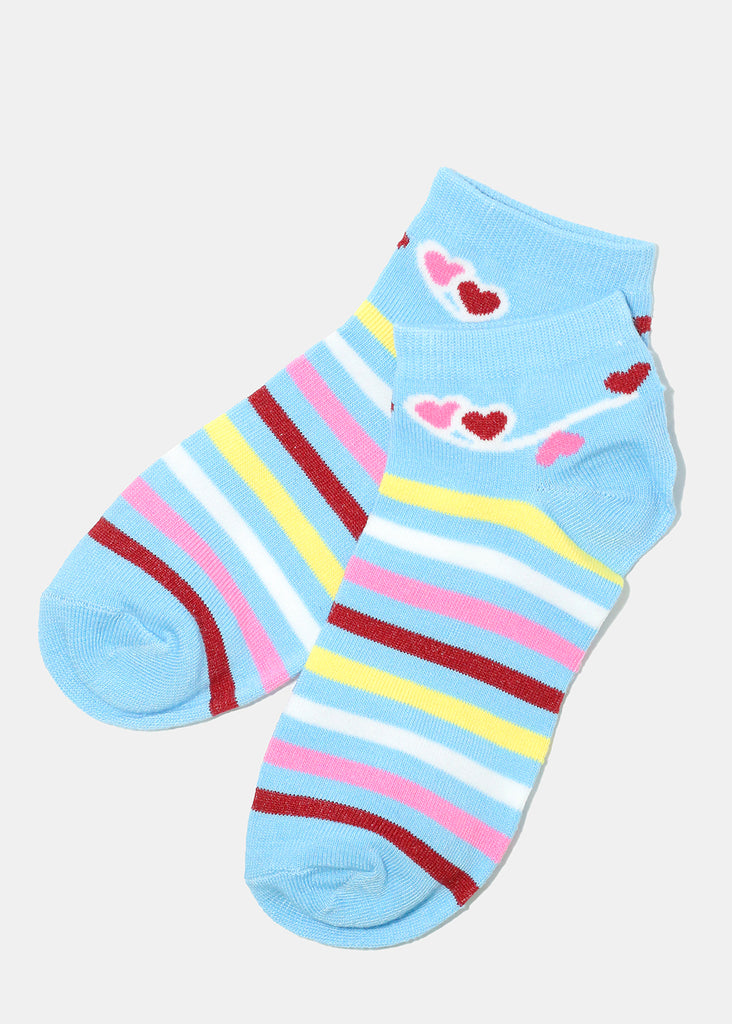 Multi Color Stripe & Heart Print Low Cut Socks Blue ACCESSORIES - Shop Miss A