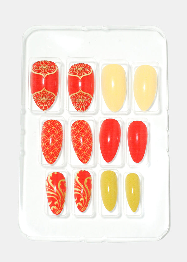 Multi Design Almond Tip Press On Nails Red ACCESSORIES - Shop Miss A
