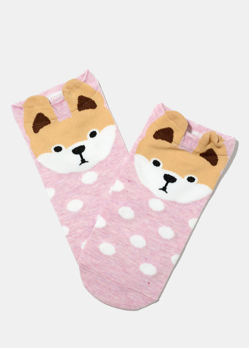 Dog Print Low Cut Socks Pink ACCESSORIES - Shop Miss A