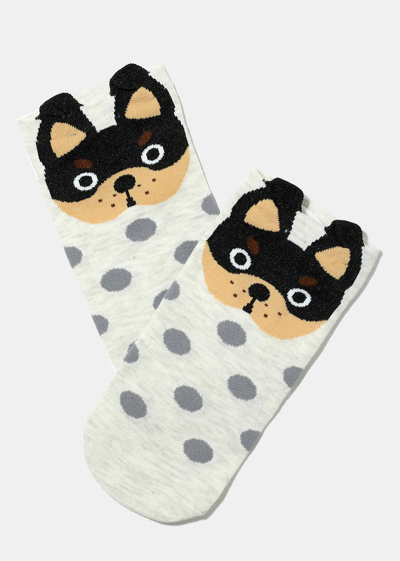 Dog Print Low Cut Socks Cream ACCESSORIES - Shop Miss A