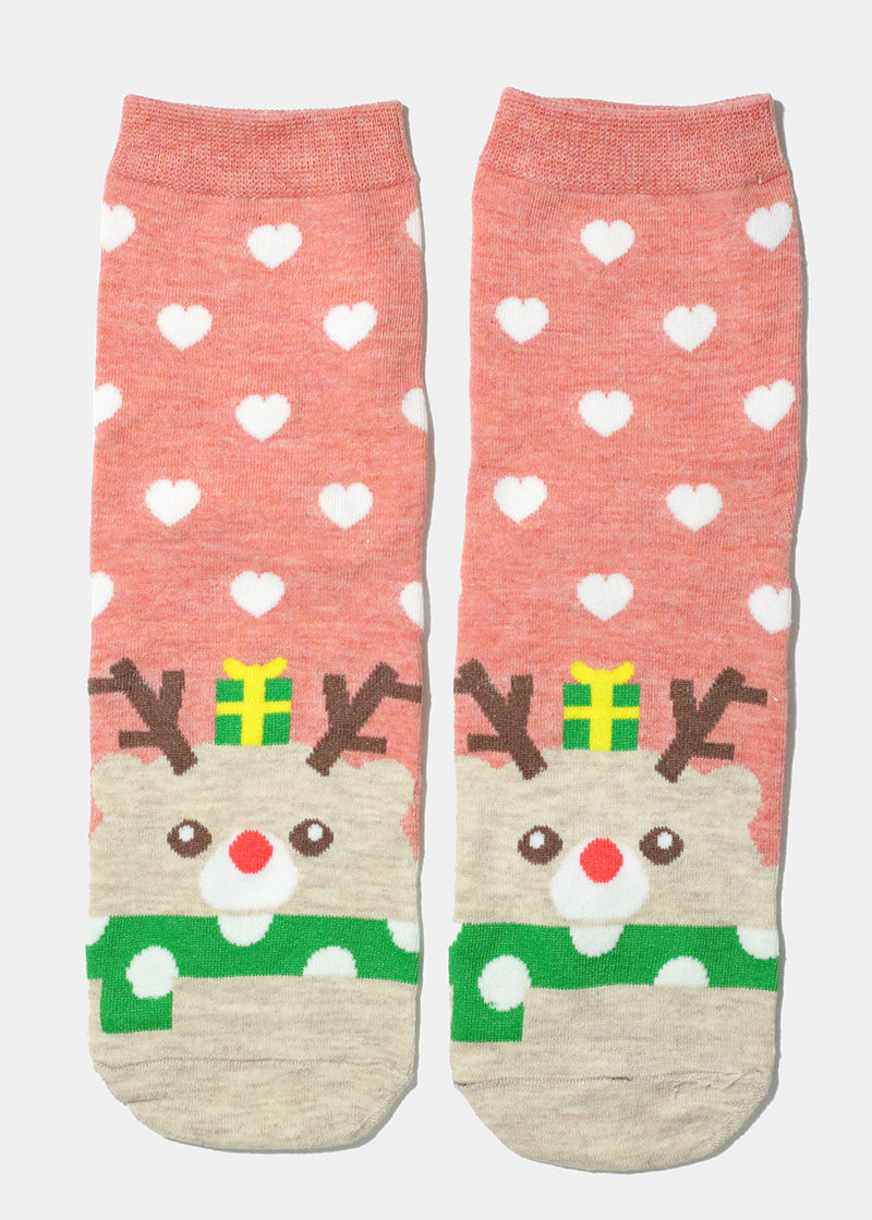 Christmas Socks with Hearts Coral ACCESSORIES - Shop Miss A