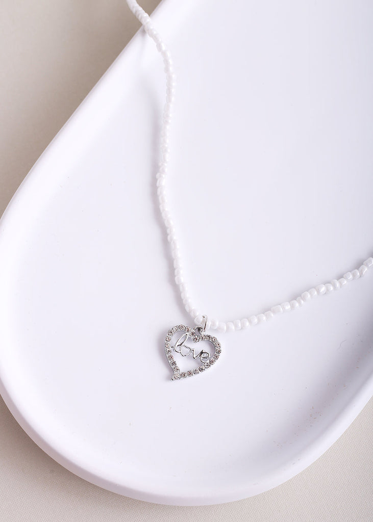 Rhinestone Heart Charm Bead Waist Chain White ACCESSORIES - Shop Miss A