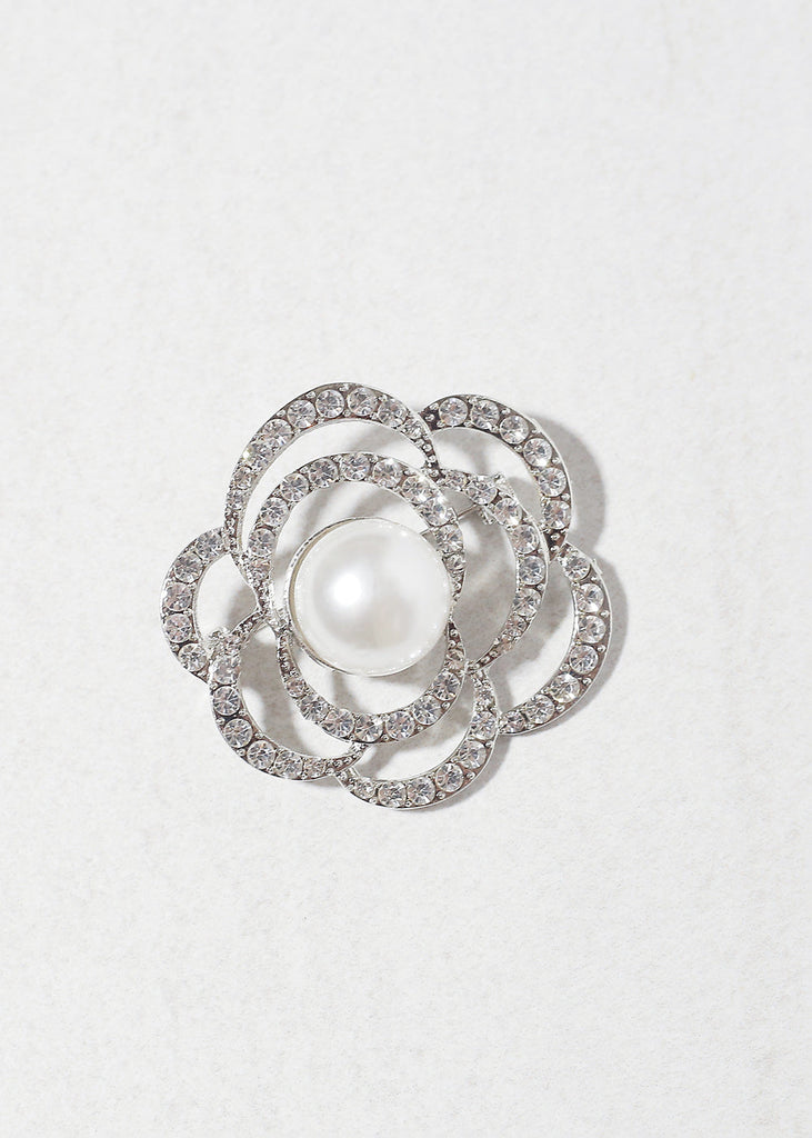 Camellia Pearl Brooch Pin Silver ACCESSORIES - Shop Miss A