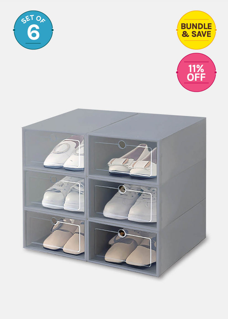 Official Key Items Stackable Shoe Storage Boxes Grey (6 Box Value Set) LIFE - Shop Miss A