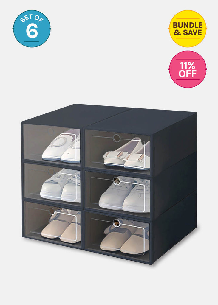 Official Key Items Stackable Shoe Storage Boxes Black (6 Box Value Set) LIFE - Shop Miss A