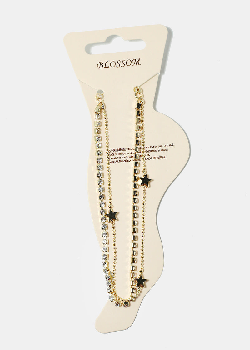 Rhinestone & Star Studded Anklet Gold JEWELRY - Shop Miss A