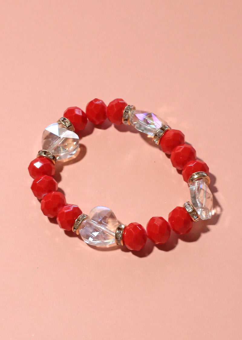 Clear Heart Bead Bracelet Red JEWELRY - Shop Miss A