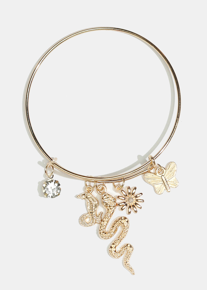 Snake & Butterfly Charm Bangle Bracelet Gold JEWELRY - Shop Miss A