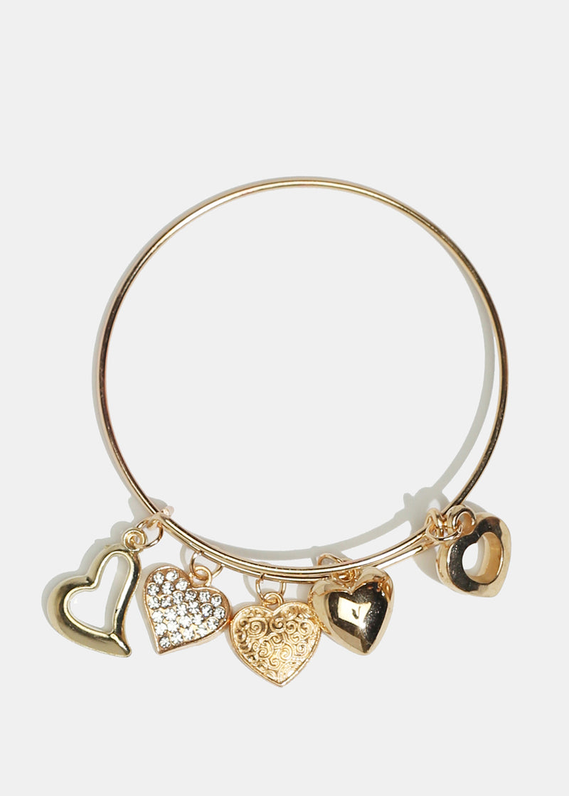 Heart Charm Bangle Bracelet Gold JEWELRY - Shop Miss A
